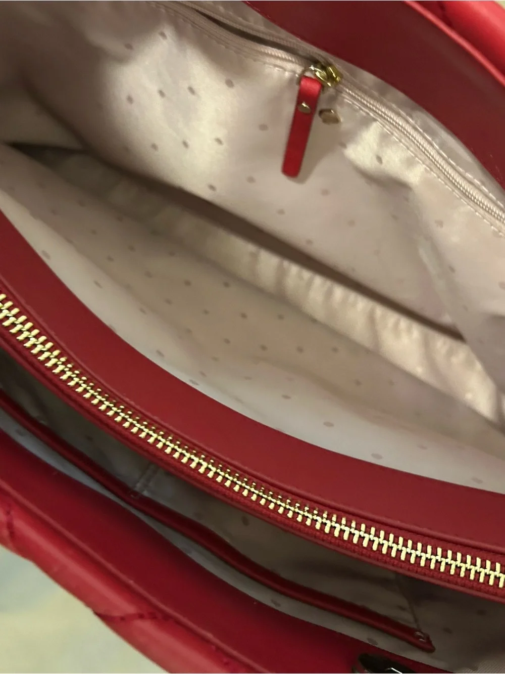 kate spade Quilted Emerson Priya Red Leather Tote with Tassel and Chain Straps